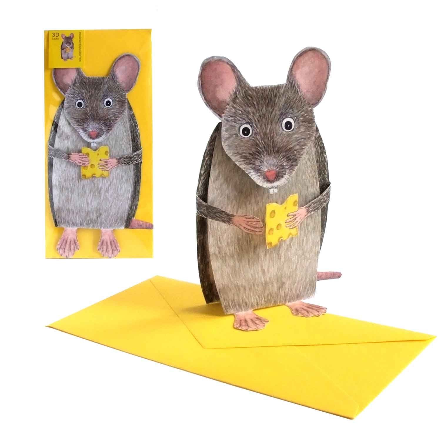 Carte pliante animalière 3D "Souris au fromage"